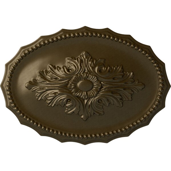 Ekena Millwork Oxford Ceiling Medallion, Hand-Painted Brass, 16 7/8"W x 11 3/4"H x 1 1/2"P CM16OXBRS - main